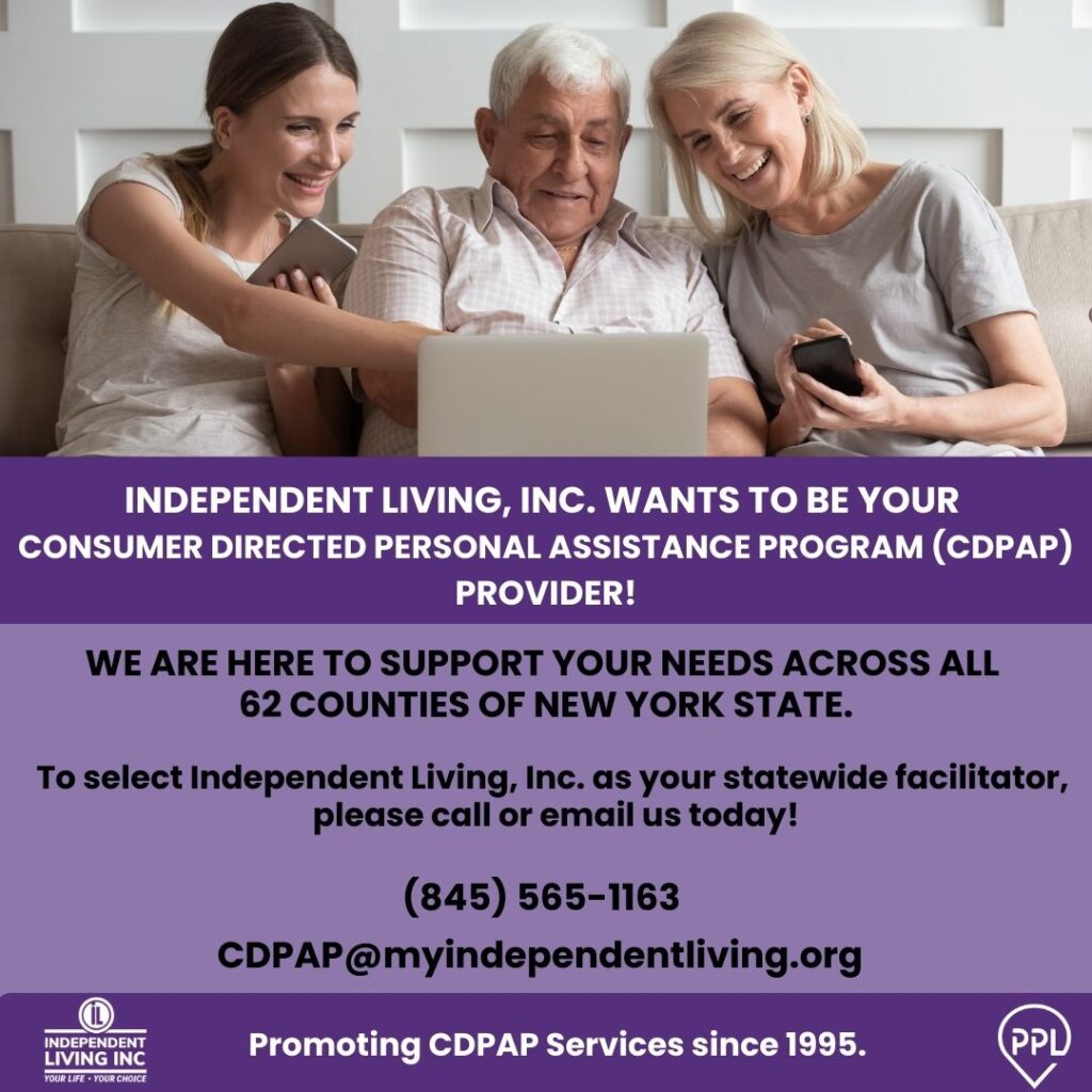 Daughters, family members, and friends are helping an older man use his computer and mobile phone. They talk about a program at Independent Living, Inc. that provides assistance tailored to the needs of consumers.